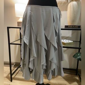 Asymmetrical Light Gray Ruffled Midi Skirt